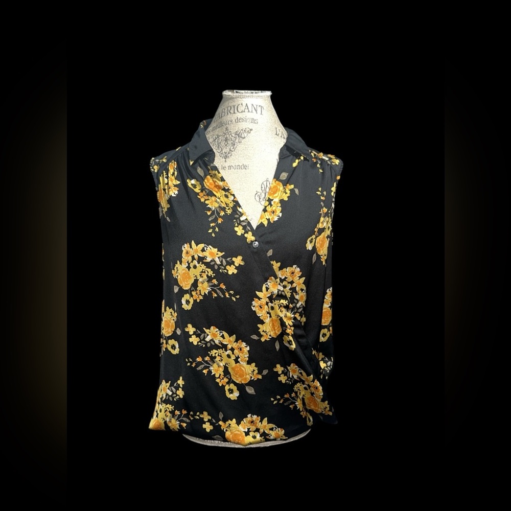 INC International Concepts Black and Yellow Floral Blouse